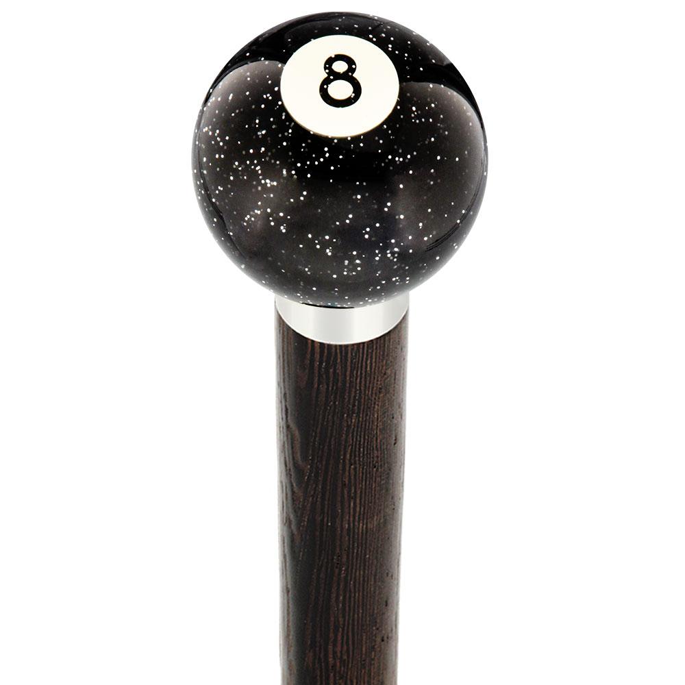 8 Ball Black Sparkle Round Knob Cane w/ Custom Wood Shaft & Collar Billiard Walking Sticks - Tophatter Daily Deals