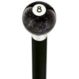 8 Ball Black Sparkle Round Knob Cane w/ Custom Wood Shaft & Collar Billiard Walking Sticks - Tophatter Daily Deals