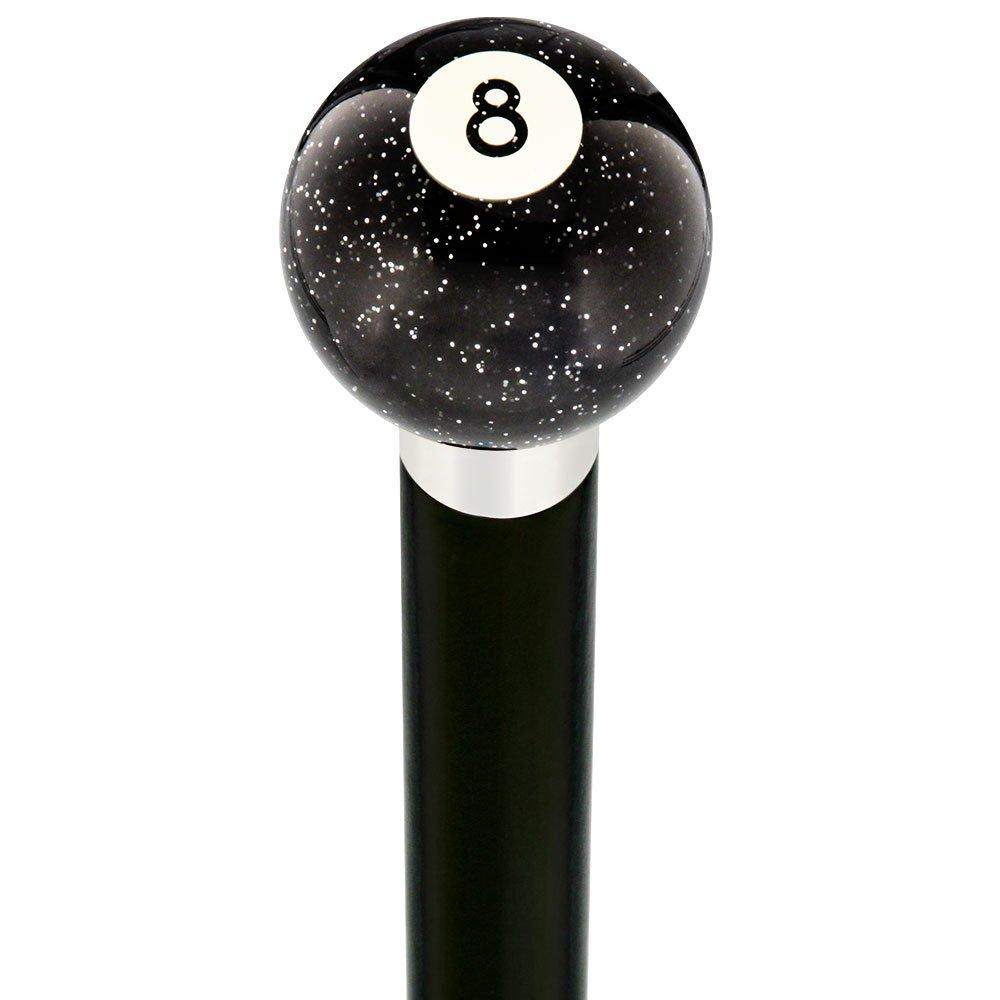 8 Ball Black Sparkle Round Knob Cane w/ Custom Wood Shaft & Collar Billiard Walking Sticks - Tophatter Daily Deals