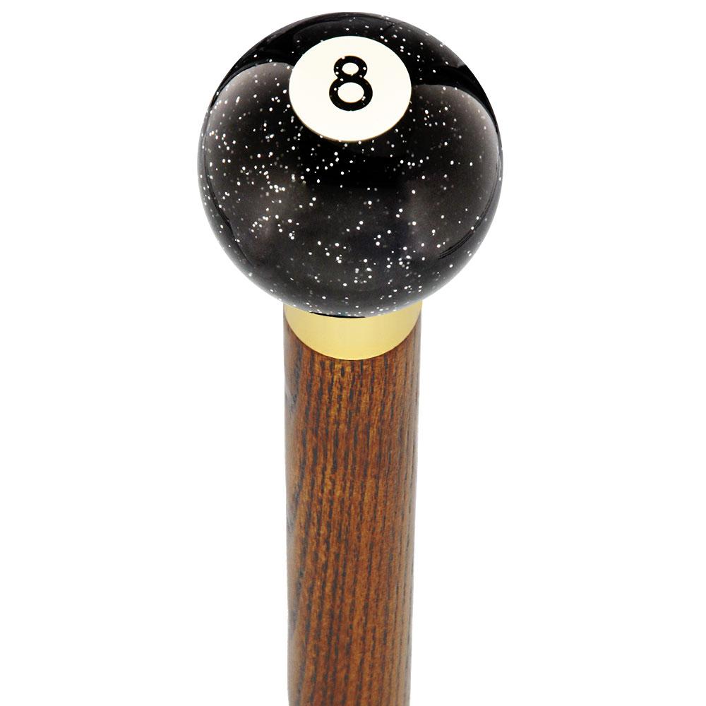 8 Ball Black Sparkle Round Knob Cane w/ Custom Wood Shaft & Collar Billiard Walking Sticks - Tophatter Daily Deals