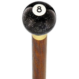 8 Ball Black Sparkle Round Knob Cane w/ Custom Wood Shaft & Collar Billiard Walking Sticks - Tophatter Daily Deals