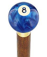 8 Ball Blue Pearl Round Knob Cane w/ Custom Color Ash Shaft & Collar Billiard Walking Sticks - Tophatter Daily Deals