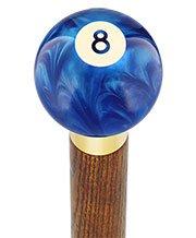 8 Ball Blue Pearl Round Knob Cane w/ Custom Color Ash Shaft & Collar Billiard Walking Sticks - Tophatter Daily Deals