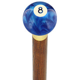 8 Ball Blue Pearl Round Knob Cane w/ Custom Color Ash Shaft & Collar Billiard Walking Sticks - Tophatter Daily Deals