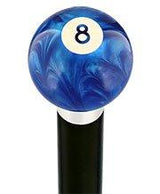 8 Ball Blue Pearl Round Knob Cane w/ Custom Wood Shaft & Collar Billiard Walking Sticks - Tophatter Daily Deals