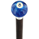 8 Ball Blue Pearl Round Knob Cane w/ Custom Wood Shaft & Collar Billiard Walking Sticks - Tophatter Daily Deals