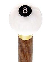 8 Ball White Pearl Round Knob Cane w/ Custom Color Ash Shaft & Collar Billiard Walking Sticks - Tophatter Daily Deals