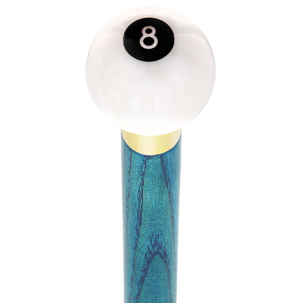 8 Ball White Pearl Round Knob Cane w/ Custom Color Ash Shaft & Collar Billiard Walking Sticks - Tophatter Daily Deals