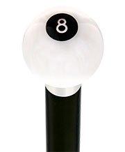8 Ball White Pearl Round Knob Cane w/ Custom Wood Shaft & Collar Billiard Walking Sticks - Tophatter Daily Deals