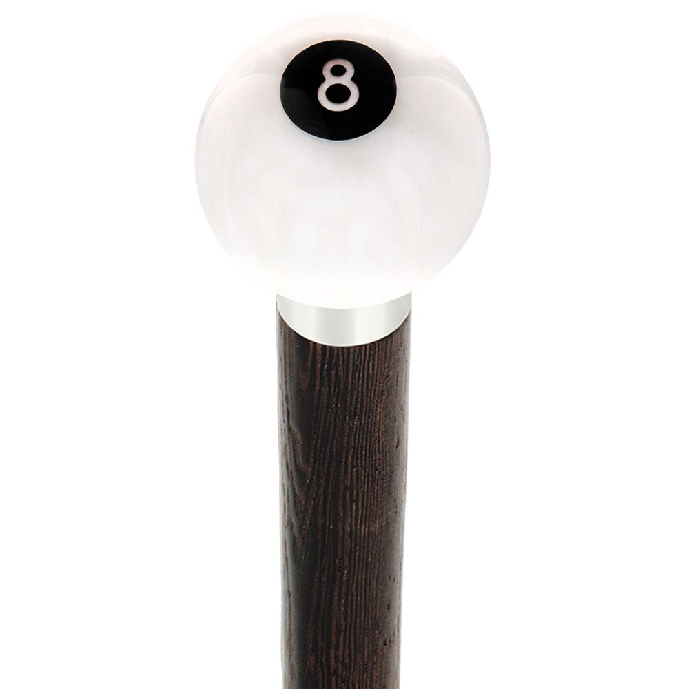 8 Ball White Pearl Round Knob Cane w/ Custom Wood Shaft & Collar Billiard Walking Sticks - Tophatter Daily Deals