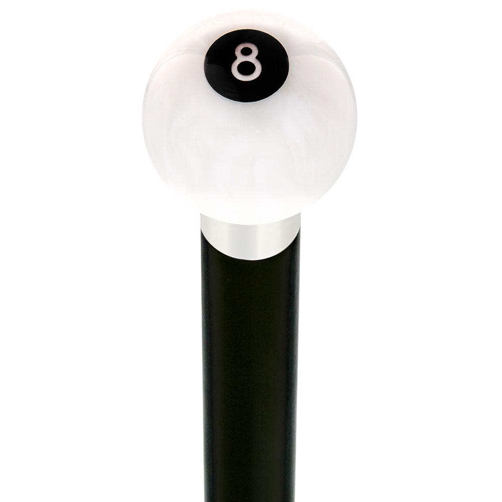 8 Ball White Pearl Round Knob Cane w/ Custom Wood Shaft & Collar Billiard Walking Sticks - Tophatter Daily Deals