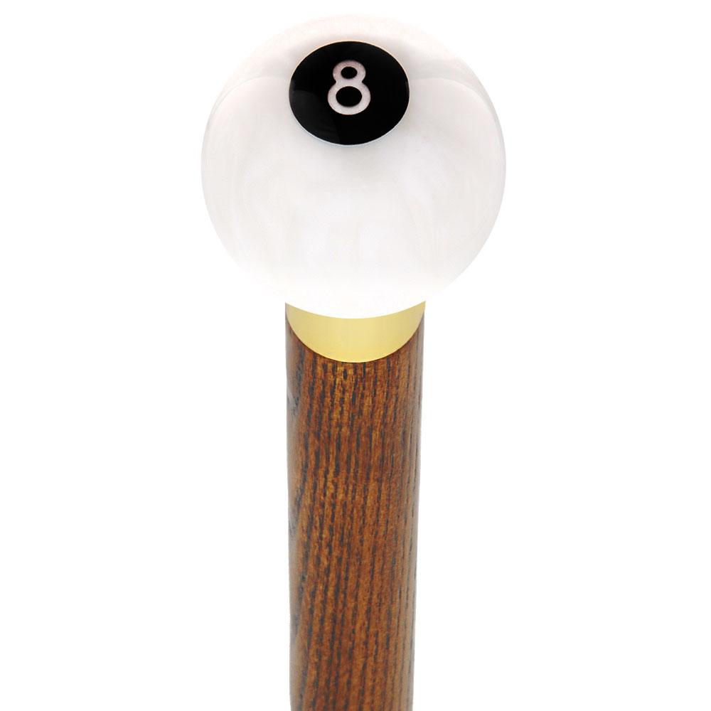 8 Ball White Pearl Round Knob Cane w/ Custom Wood Shaft & Collar Billiard Walking Sticks - Tophatter Daily Deals