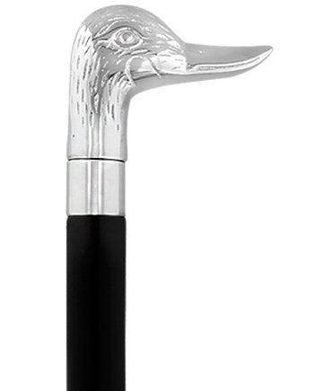 Chrome Plated Duck Handle Walking Cane w/ Custom Color Stained Ash Shaft & Collar Bird Walking Canes - Tophatter Daily Deals