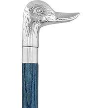 Chrome Plated Duck Handle Walking Cane w/ Custom Color Stained Ash Shaft & Collar Bird Walking Canes - Tophatter Daily Deals
