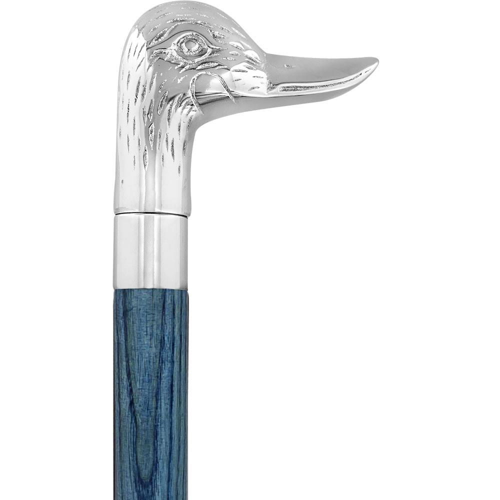 Chrome Plated Duck Handle Walking Cane w/ Custom Color Stained Ash Shaft & Collar Bird Walking Canes - Tophatter Daily Deals