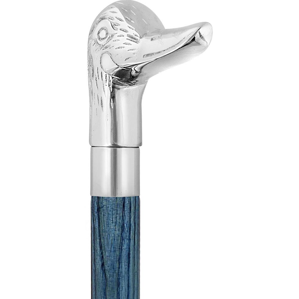 Chrome Plated Duck Handle Walking Cane w/ Custom Color Stained Ash Shaft & Collar Bird Walking Canes - Tophatter Daily Deals