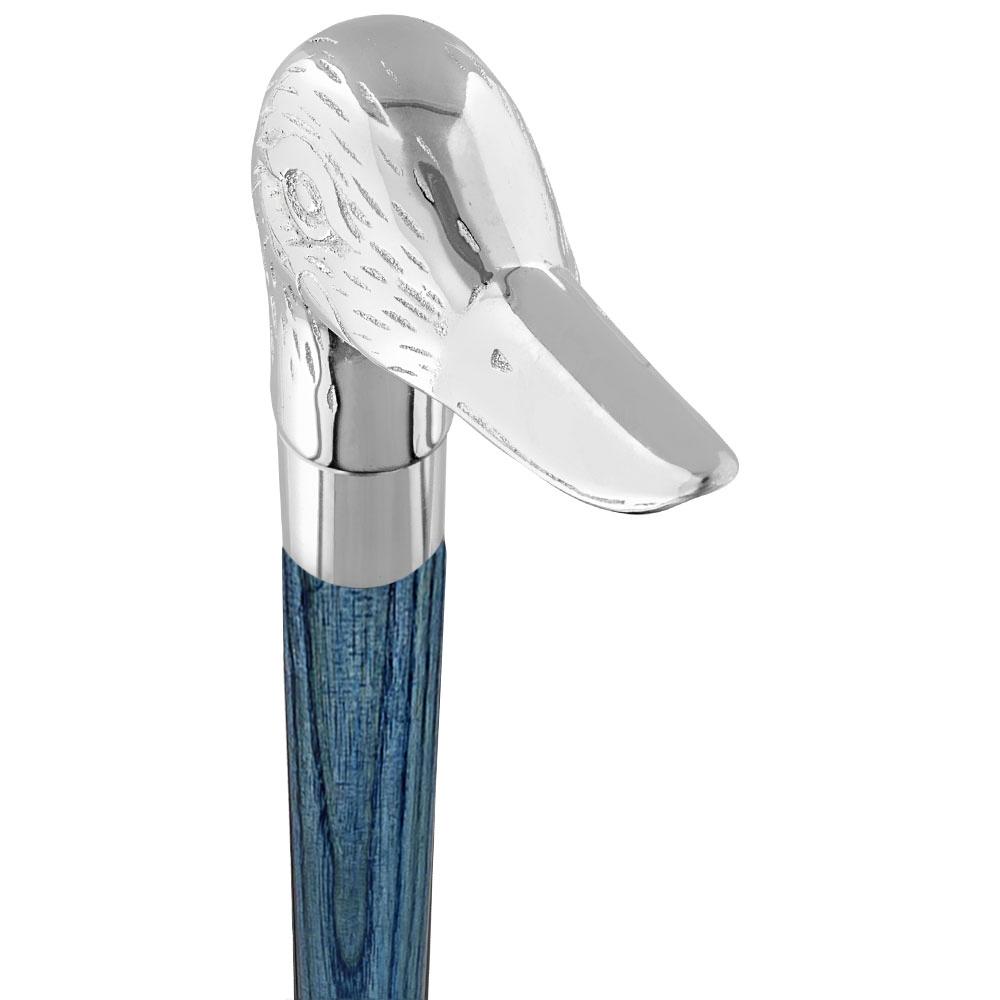 Chrome Plated Duck Handle Walking Cane w/ Custom Color Stained Ash Shaft & Collar Bird Walking Canes - Tophatter Daily Deals