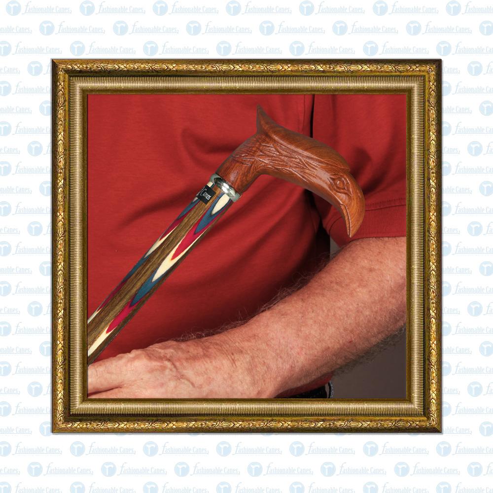 Patriotic "Colors Don't Run" Eagle Cane - Ovangkol Inlaid Wood Bird Walking Canes - Tophatter Daily Deals