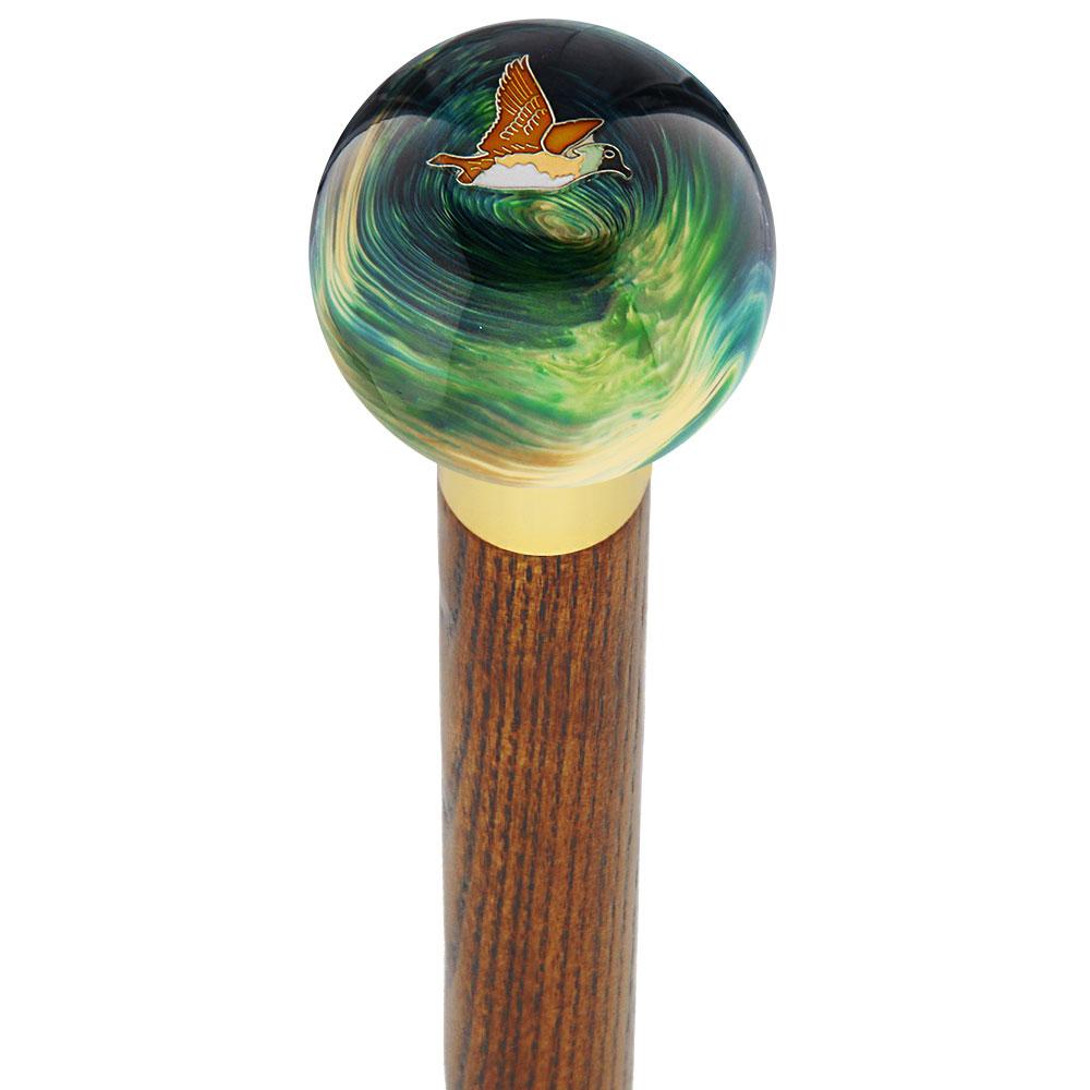 Flying Duck Camo Round Knob Cane w/ Custom Color Ash Shaft & Collar Bird Walking Canes - Tophatter Daily Deals