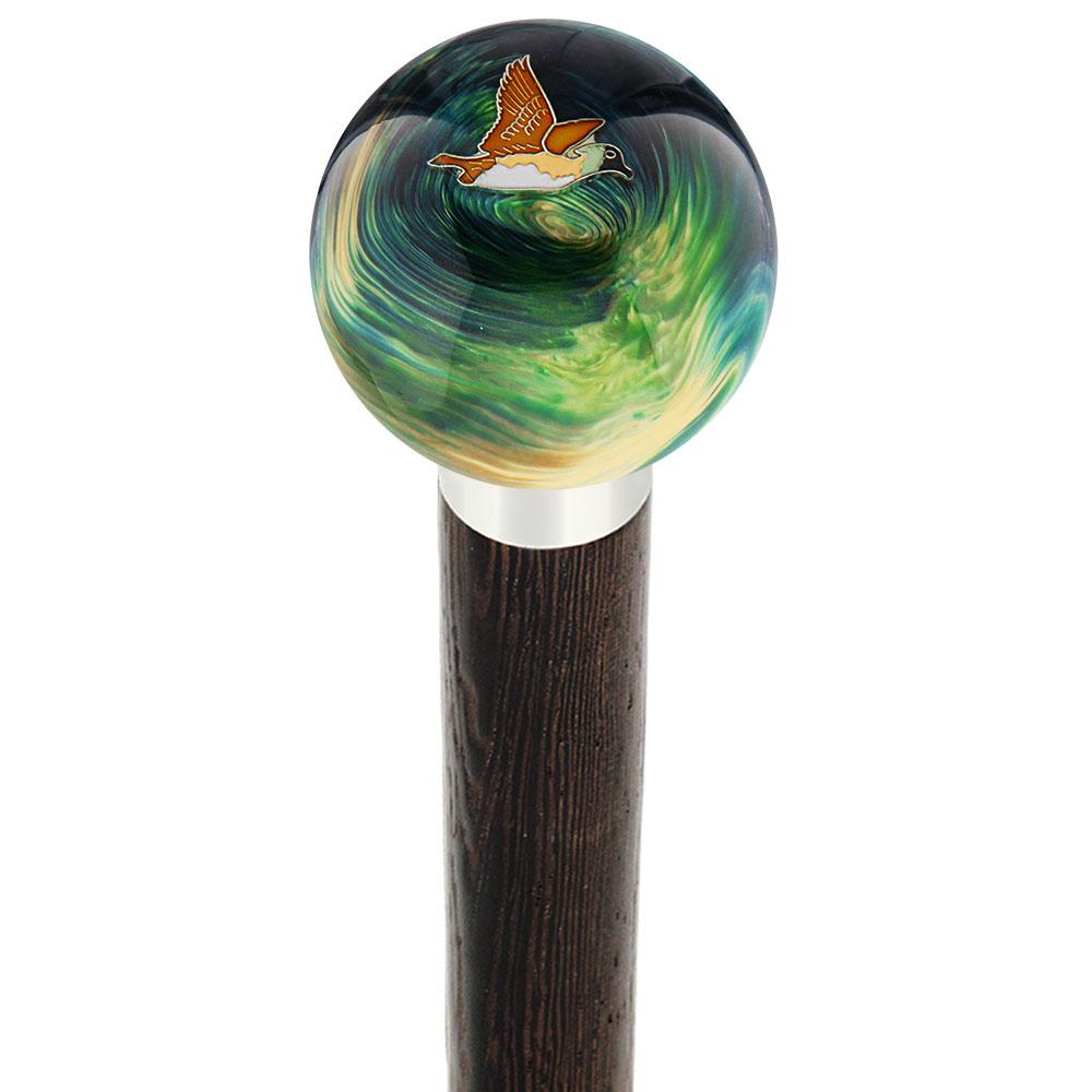 Flying Duck Camo Round Knob Cane w/ Custom Wood Shaft & Collar Bird Walking Canes - Tophatter Daily Deals