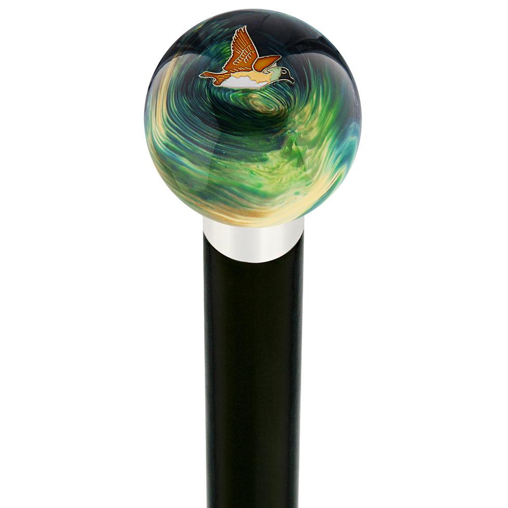 Flying Duck Camo Round Knob Cane w/ Custom Wood Shaft & Collar Bird Walking Canes - Tophatter Daily Deals