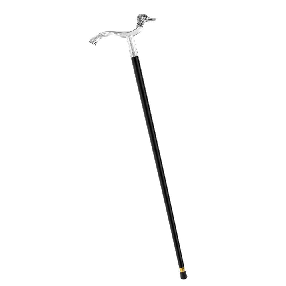 Scratch and Dent Silver 925r Duck Head Fritz Handle Walking Cane with Black Beechwood Shaft and Collar V2128 Bird Walking Canes - Tophatter Daily Deals
