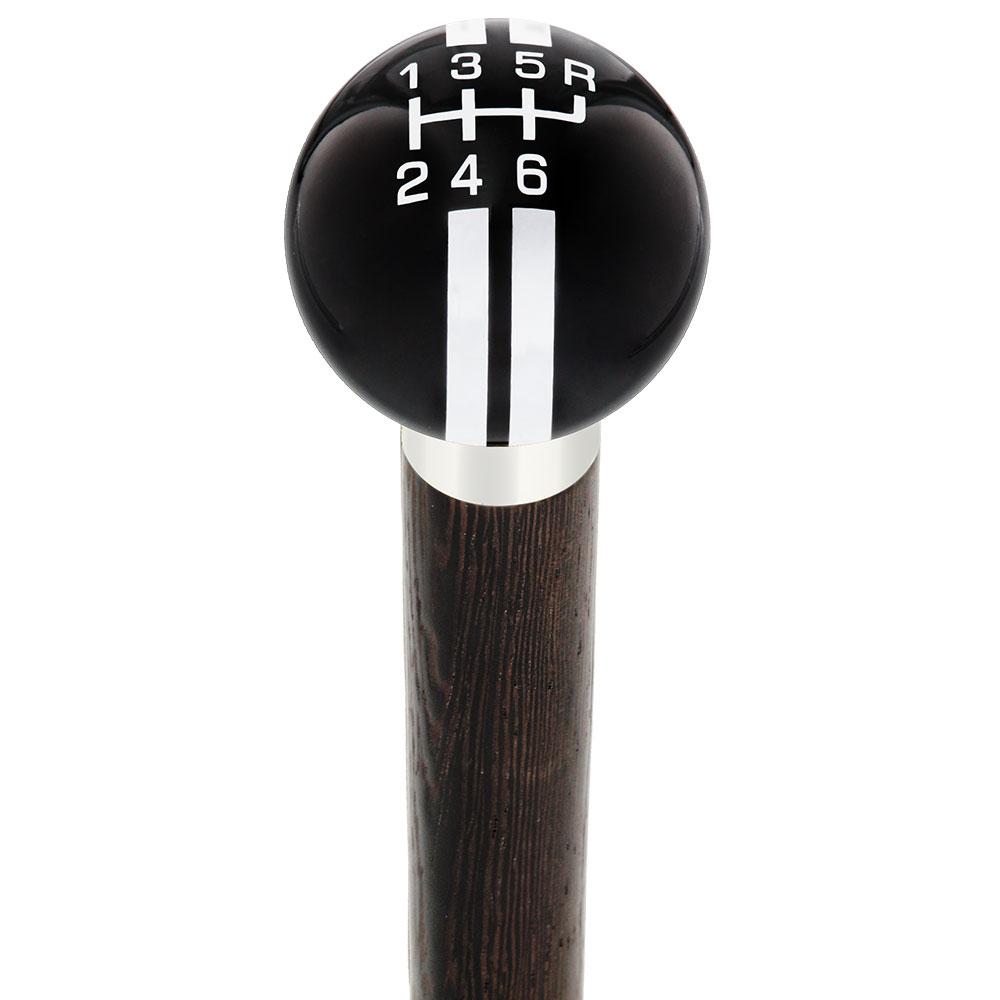 Black & Gray Rally Shift Round Knob Cane w/ Custom Wood Shaft & Collar Car Themed Canes - Tophatter Daily Deals