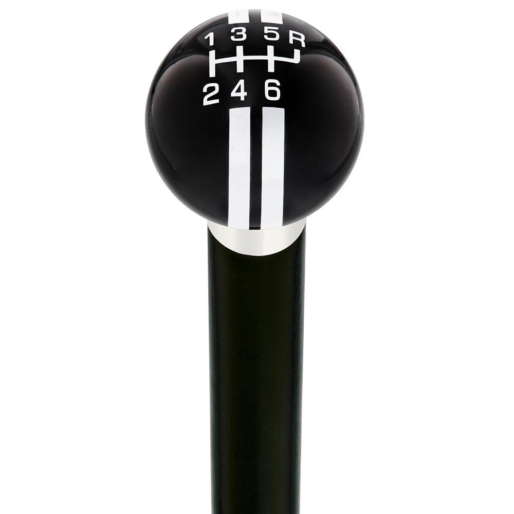 Black & Gray Rally Shift Round Knob Cane w/ Custom Wood Shaft & Collar Car Themed Canes - Tophatter Daily Deals