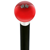 Checkered Racing Flags Red Round Knob Cane w/ Custom Wood Shaft & Collar Car Themed Canes - Tophatter Daily Deals