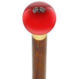 Checkered Racing Flags Red Round Knob Cane w/ Custom Wood Shaft & Collar Car Themed Canes - Tophatter Daily Deals