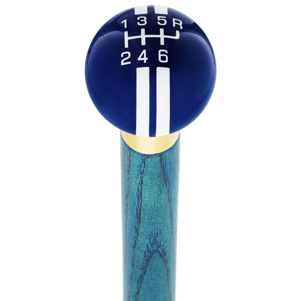 Dark Blue & Pearl Gray Rally Shift Round Knob Cane w/ Custom Color Ash Shaft & Collar Car Themed Canes - Tophatter Daily Deals