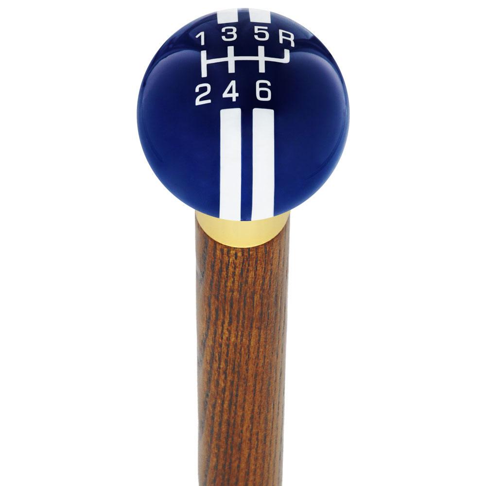 Dark Blue & Pearl Gray Rally Shift Round Knob Cane w/ Custom Color Ash Shaft & Collar Car Themed Canes - Tophatter Daily Deals