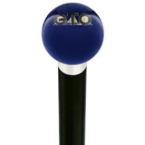 GTO Car Emblem Dark Blue Round Knob Cane w/ Custom Wood Shaft & Collar Car Themed Canes - Tophatter Daily Deals
