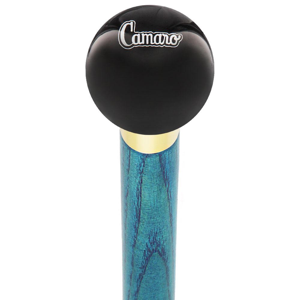 Licensed Camaro Emblem Black Round Knob Cane w/ Custom Color Ash Shaft & Collar Car Themed Canes - Tophatter Daily Deals