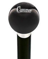 Licensed Camaro Emblem Black Round Knob Cane w/ Custom Wood Shaft & Collar Car Themed Canes - Tophatter Daily Deals