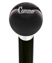 Licensed Camaro Emblem Black Round Knob Cane w/ Custom Wood Shaft & Collar Car Themed Canes - Tophatter Daily Deals