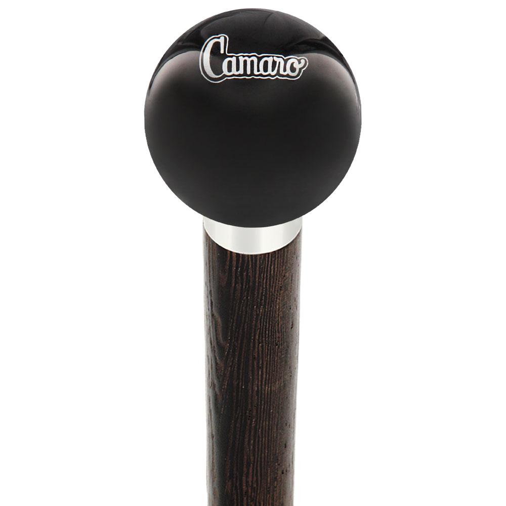 Licensed Camaro Emblem Black Round Knob Cane w/ Custom Wood Shaft & Collar Car Themed Canes - Tophatter Daily Deals