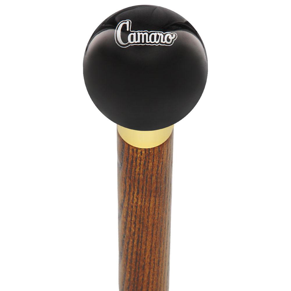 Licensed Camaro Emblem Black Round Knob Cane w/ Custom Wood Shaft & Collar Car Themed Canes - Tophatter Daily Deals