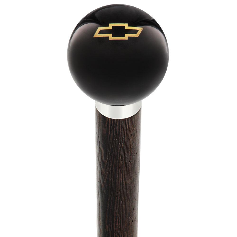 Licensed Chevy Classic Emblem Black Round Knob Cane w/ Custom Wood Shaft & Collar Car Themed Canes - Tophatter Daily Deals