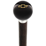 Licensed Chevy Classic Emblem Black Round Knob Cane w/ Custom Wood Shaft & Collar Car Themed Canes - Tophatter Daily Deals