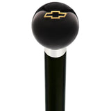 Licensed Chevy Classic Emblem Black Round Knob Cane w/ Custom Wood Shaft & Collar Car Themed Canes - Tophatter Daily Deals