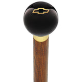 Licensed Chevy Classic Emblem Black Round Knob Cane w/ Custom Wood Shaft & Collar Car Themed Canes - Tophatter Daily Deals