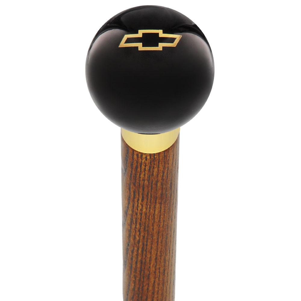 Licensed Chevy Classic Emblem Black Round Knob Cane w/ Custom Wood Shaft & Collar Car Themed Canes - Tophatter Daily Deals