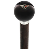 Licensed Corvette Angled Flags Emblem Black Round Knob Cane w/ Custom Wood Shaft & Collar Car Themed Canes - Tophatter Daily Deals