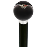 Licensed Corvette Angled Flags Emblem Black Round Knob Cane w/ Custom Wood Shaft & Collar Car Themed Canes - Tophatter Daily Deals