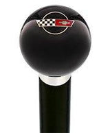 Licensed Corvette Side by Side Flags Emblem Black Round Knob Cane w/ Custom Wood Shaft & Collar Car Themed Canes - Tophatter Daily Deals