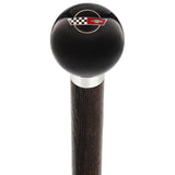 Licensed Corvette Side by Side Flags Emblem Black Round Knob Cane w/ Custom Wood Shaft & Collar Car Themed Canes - Tophatter Daily Deals