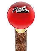 Licensed Corvette Sting Ray Vintage Emblem Red Round Knob Cane w/ Custom Color Ash Shaft & Collar Car Themed Canes - Tophatter Daily Deals