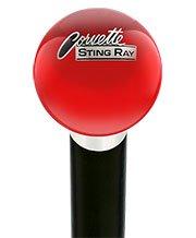 Licensed Corvette Sting Ray Vintage Emblem Red Round Knob Cane w/ Custom Wood Shaft & Collar Car Themed Canes - Tophatter Daily Deals