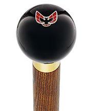 Licensed Firebird Emblem Black Round Knob Cane w/ Custom Color Ash Shaft & Collar Car Themed Canes - Tophatter Daily Deals